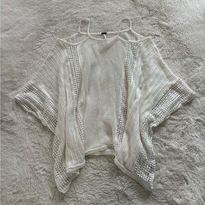 Free People Echo Cutout Knit Crochet Poncho Top in White